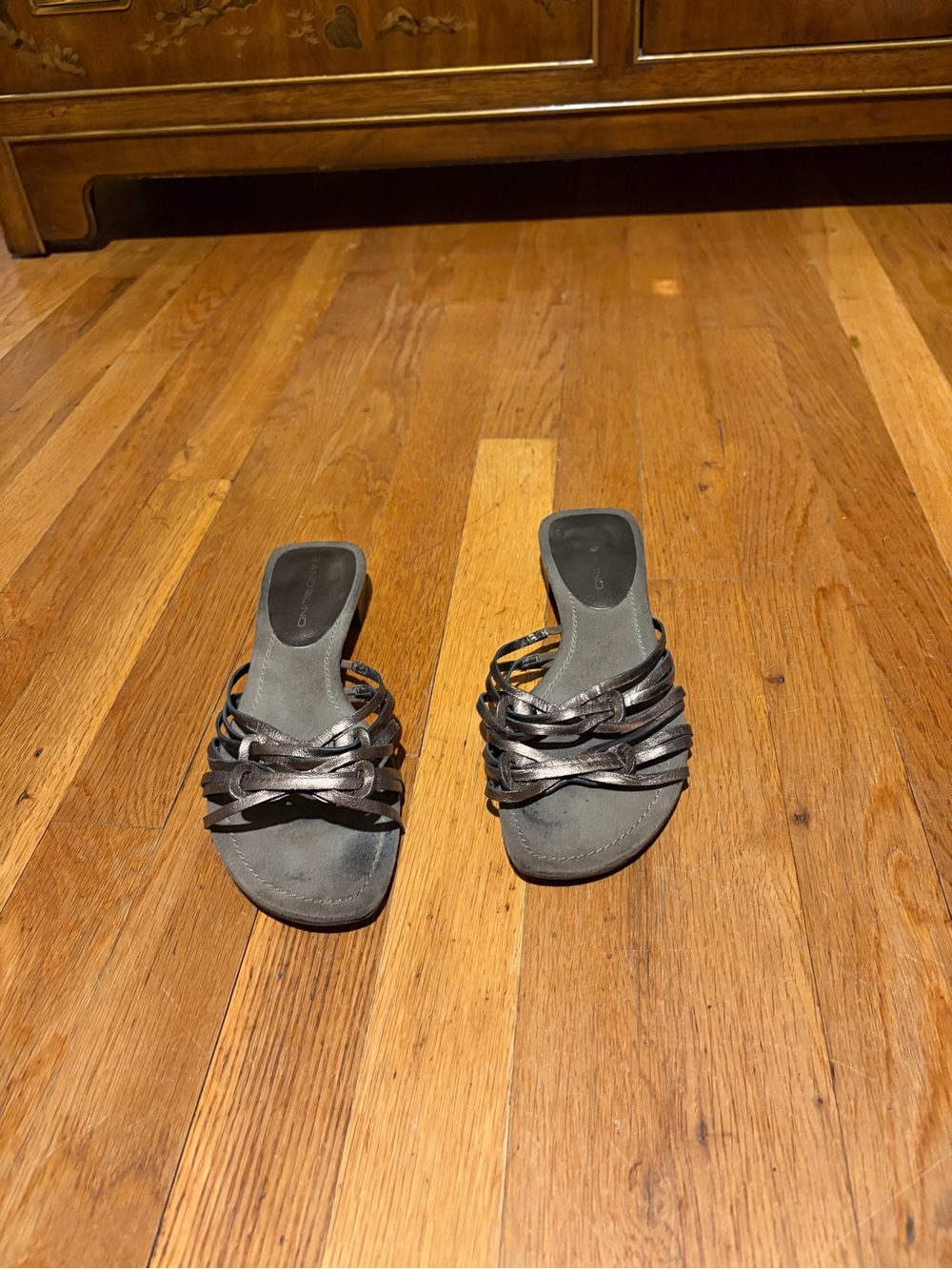 Bandolino Bronze Leather Metallic Strappy Slide Mules